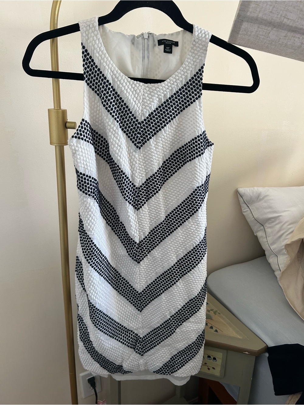 Ann Taylor White Dress with Black Chevron Stripes